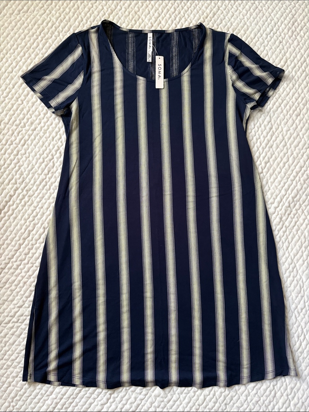 Soma Cool Nights Scoop Neck Short Sleeve Sleep Shirt in Navy Hampton Stripe